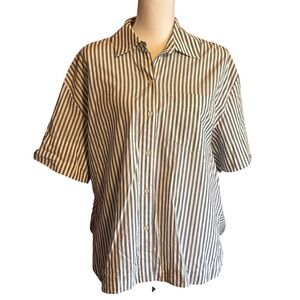 Madewell Oversized Boxy Button Up Shirt, gray/white, medium, tomboy chic, preppy